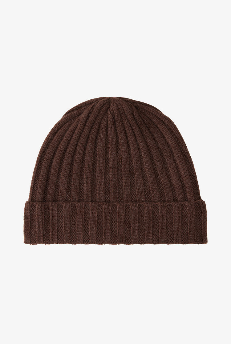 Ribbed knit cashmere/wool beanie