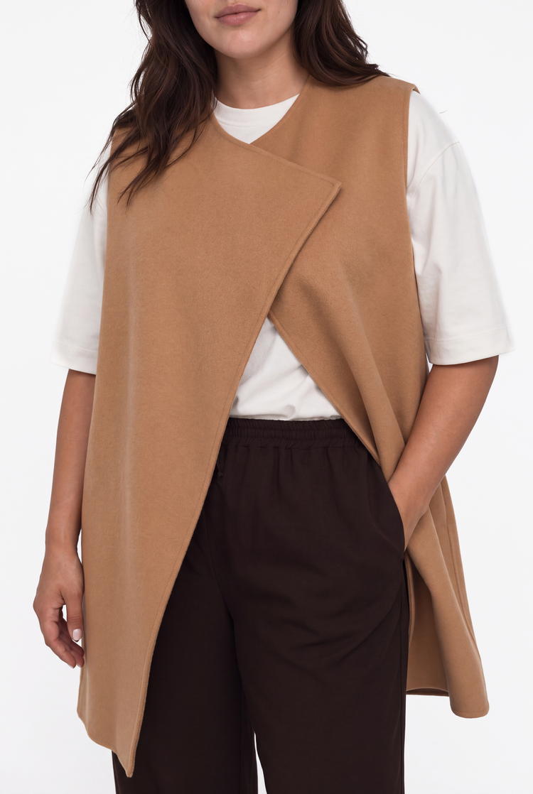 Longline double-faced cashmere gilet
