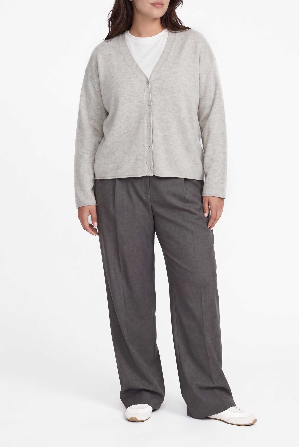 Loose-fit V-neck cashmere/wool cardigan