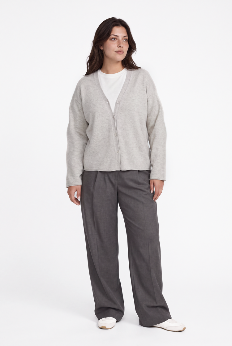 Loose-fit V-neck cashmere/wool cardigan